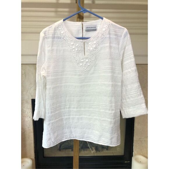 Alfred Dunner Women’s White With Rhinestones 3/4 Sleeve Blouse Size Petite 12 - Picture 1 of 7